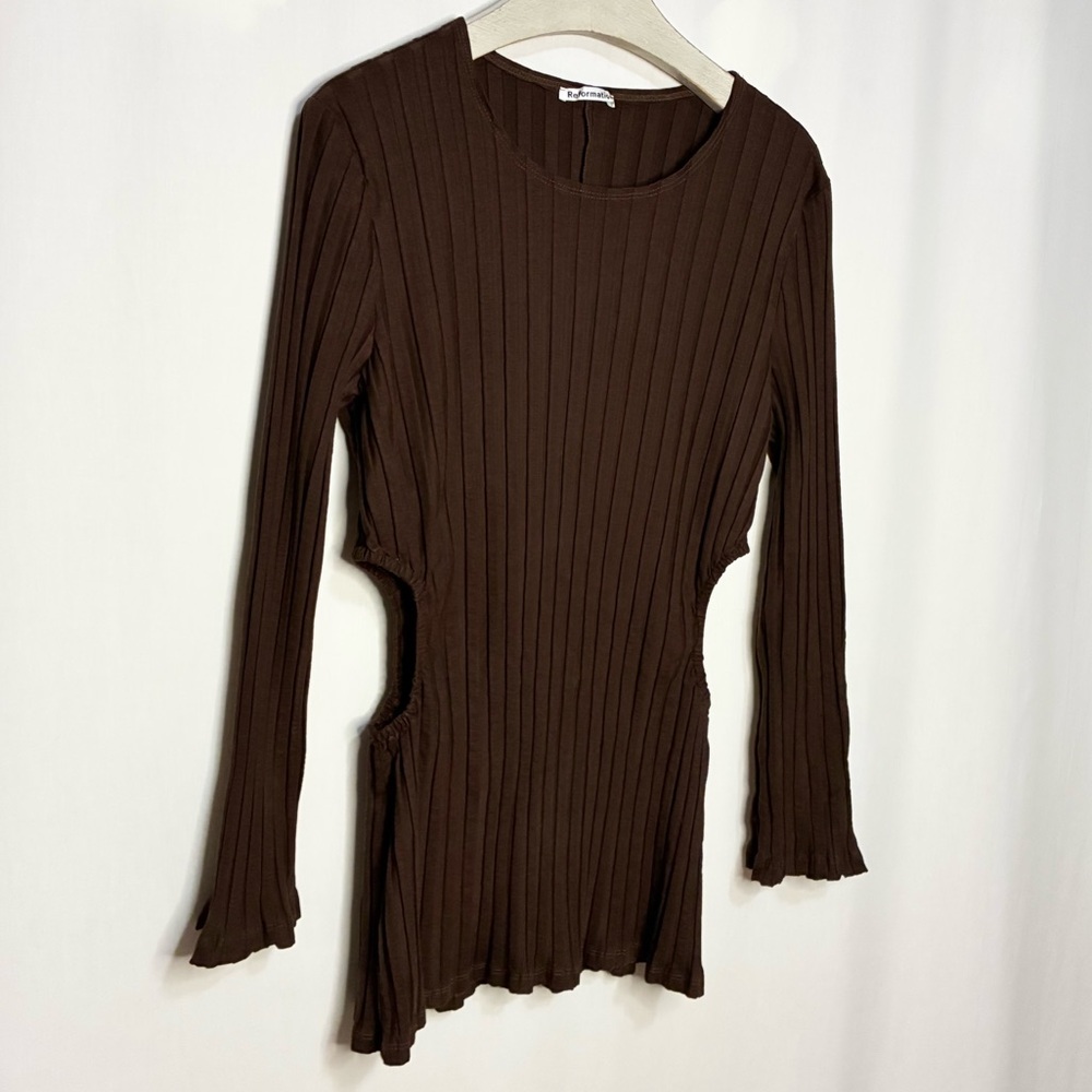 Reformation Brown Ribbed Too With Cut Outs
